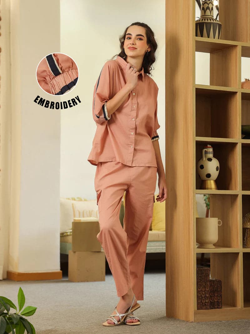 Peach Collar Twin Set