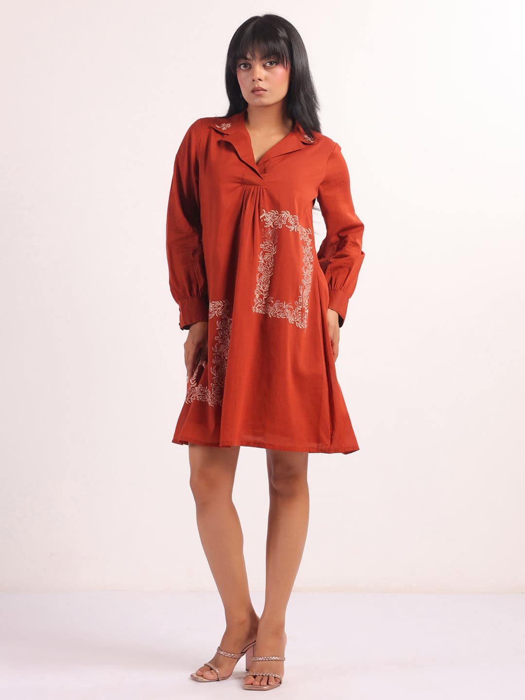 Rust Flare Midi Dress